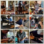 photo collage of volunteers making repairs